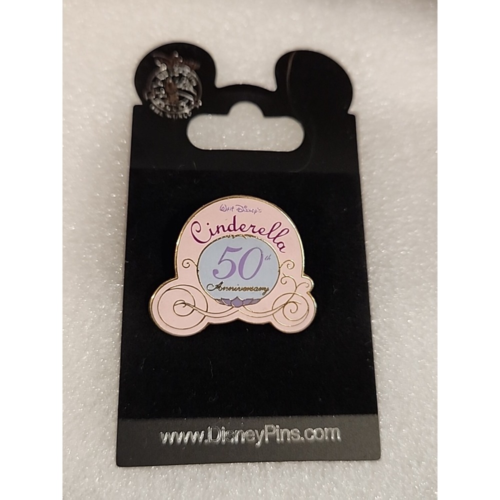Vintage Disney Cinderella 50th Anniversary Enamel Trading Pin Carriage Pink Gold